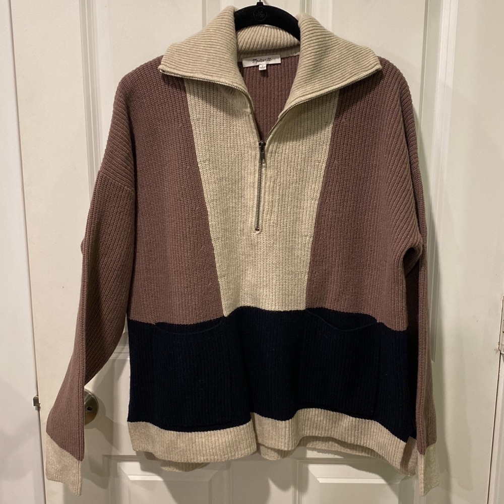 Madewell Oversized Soft Wool 1/2 Zip Colorblock Pullover EUC - Picture 3 of 12